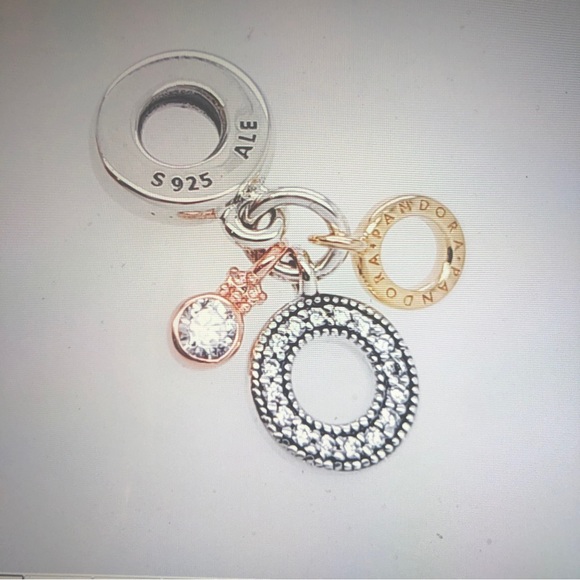 Pandora Silver 14k Gold Triple Monogram Logo Charm Dangle - Picture 2 of 9